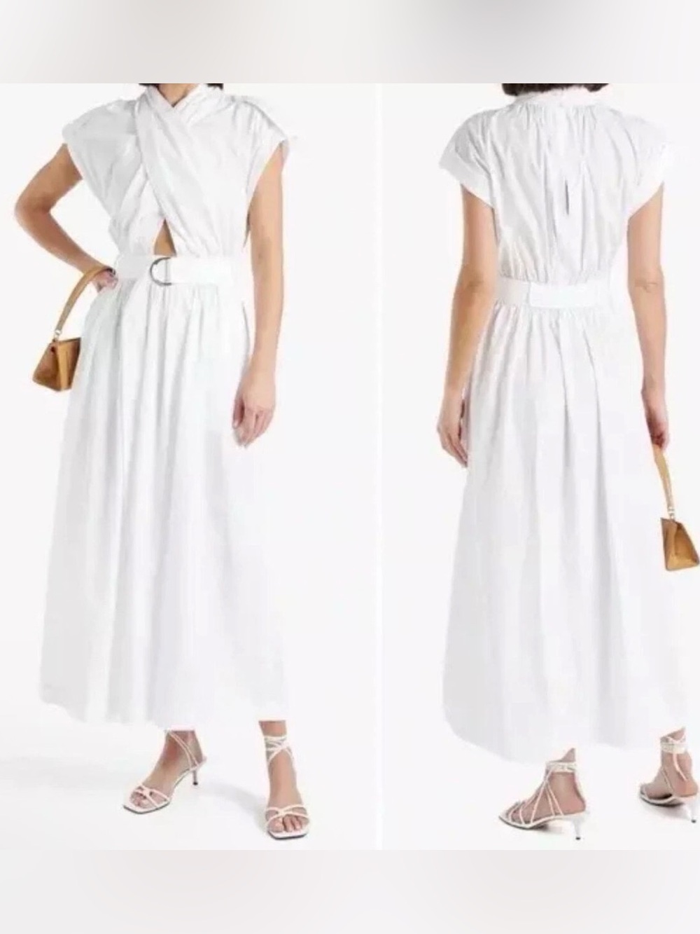 NWOT Sz 4 —10 Crosby Derek Lam White Cap-Sleeve Belted Maxi Dress